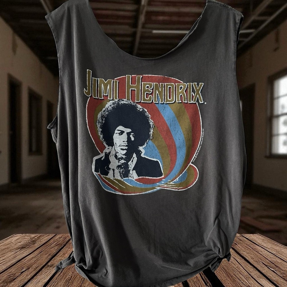 Lucky Brand Jimi Hendrix Gray T Shirt Size Large Music Logo‎ Thrashed Distressed